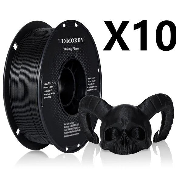 10 Rolls Glass Fiber PETG Filament 1.75mm, TINMORRY PETG-GF 3D Printing Filament  for FDM 3D Printers, 10 KG, Black