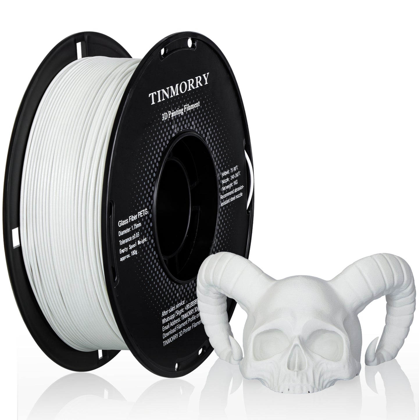 TINMORRY Glasfaserverstärktes PETG-Filament, hochschlagfestes PETG-GF-3D-Druckfilament, Haltbarkeit und Steifheit, perfekt kompatibel mit Bambu Lab FDM-3D-Drucker, 1 kg, 1 Spule, mattweiß 