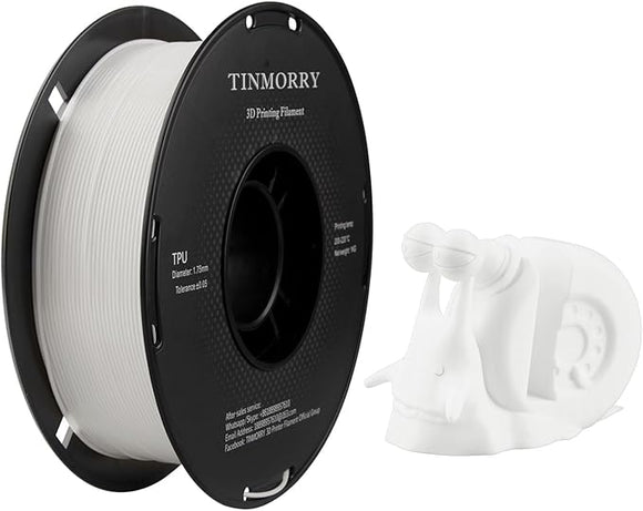 TINMORRY Filament TPU 1,75 mm, TPU Filament 3D Druckmaterialien für 3D Drucker, 1 KG 1 Spule, Weiß 