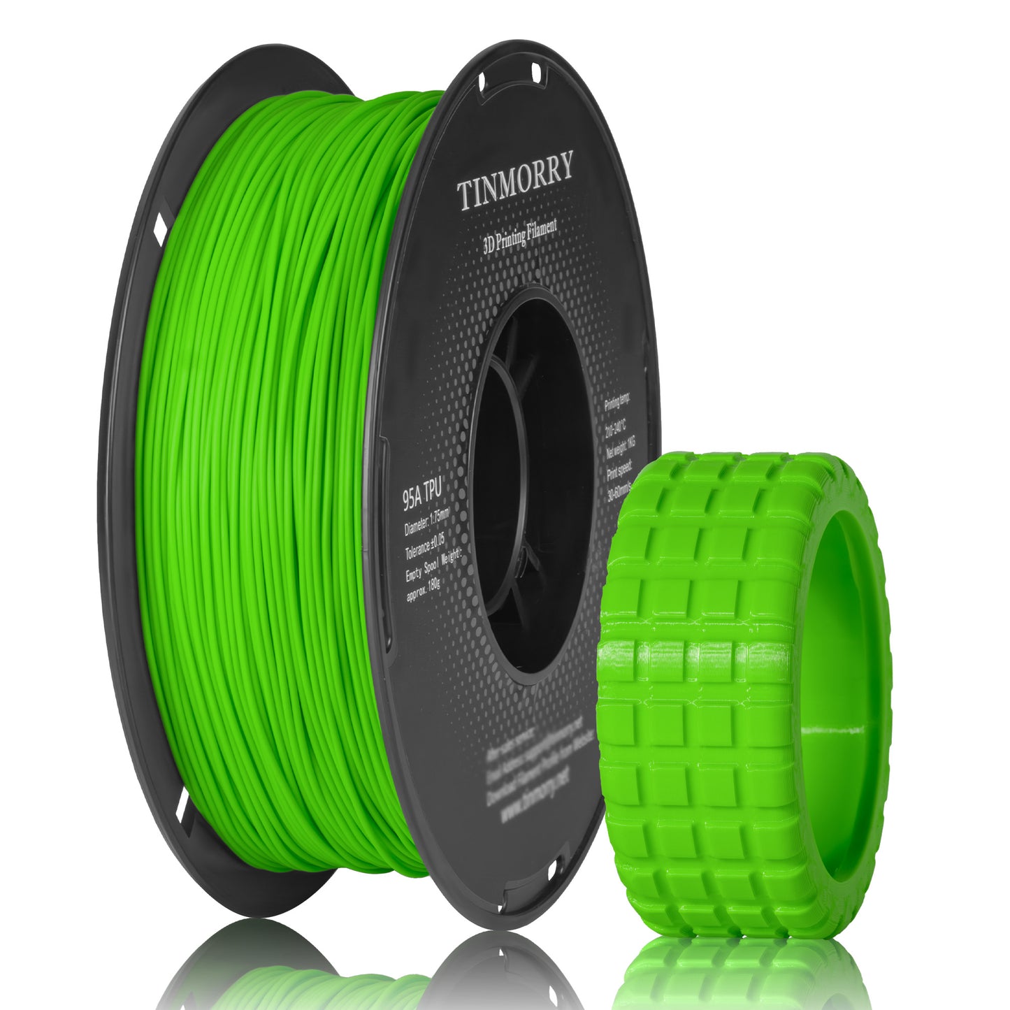 95A TPU 3D Printer Filament 1.75mm, 1 KG, Fluorescent Green