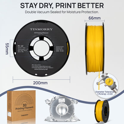 Glass Fiber PC 3D Printer Filament 1.75mm, 1 KG, Carter Yellow