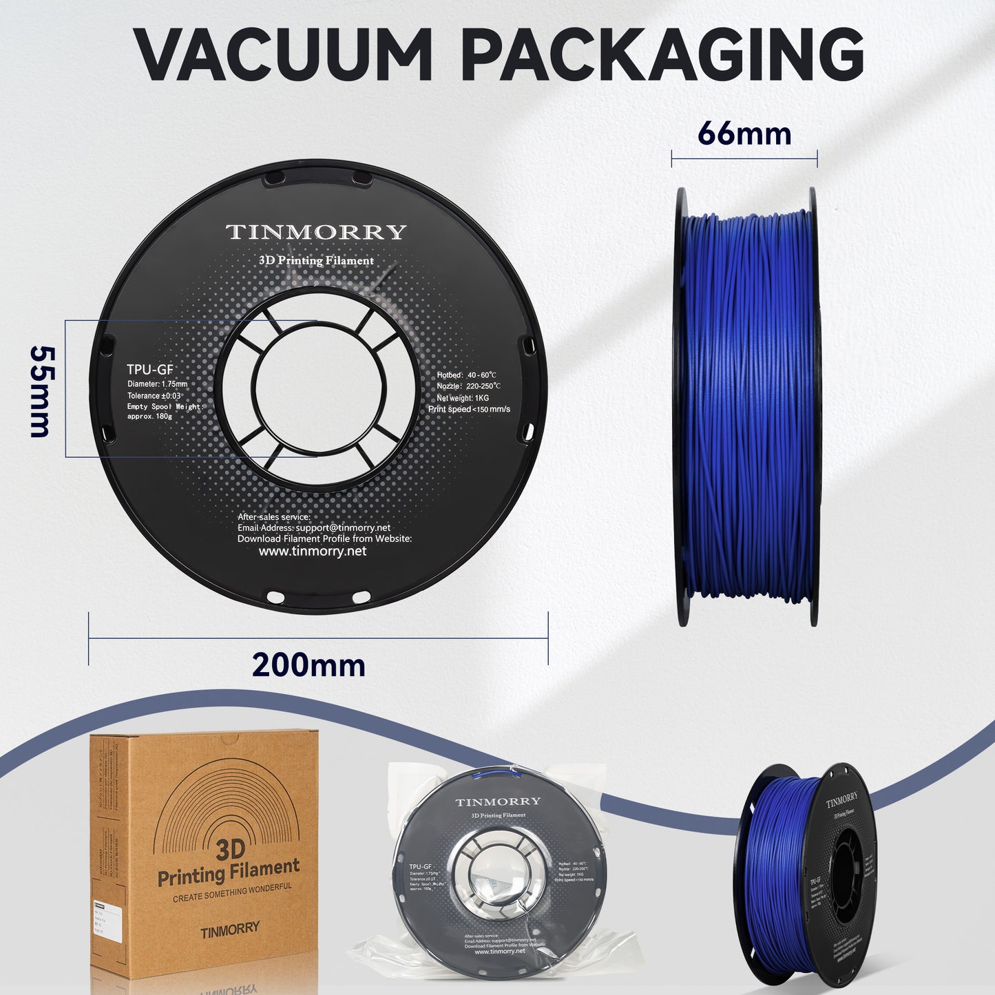 Glass Fiber TPU Filament 1.75mm, 1 KG, Frosted Blue