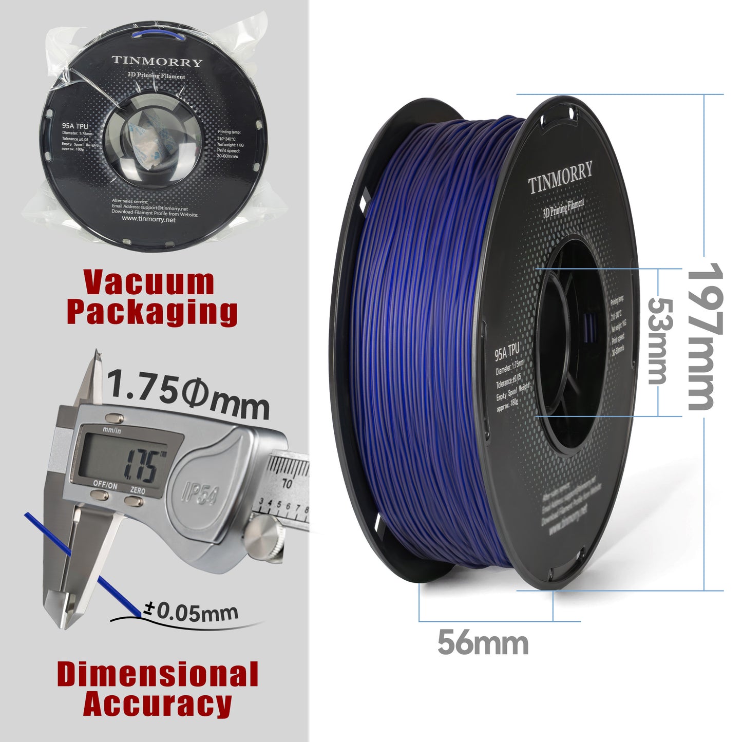 95A TPU 3D Printer Filament 1.75mm, 1 KG, Transparent Violet