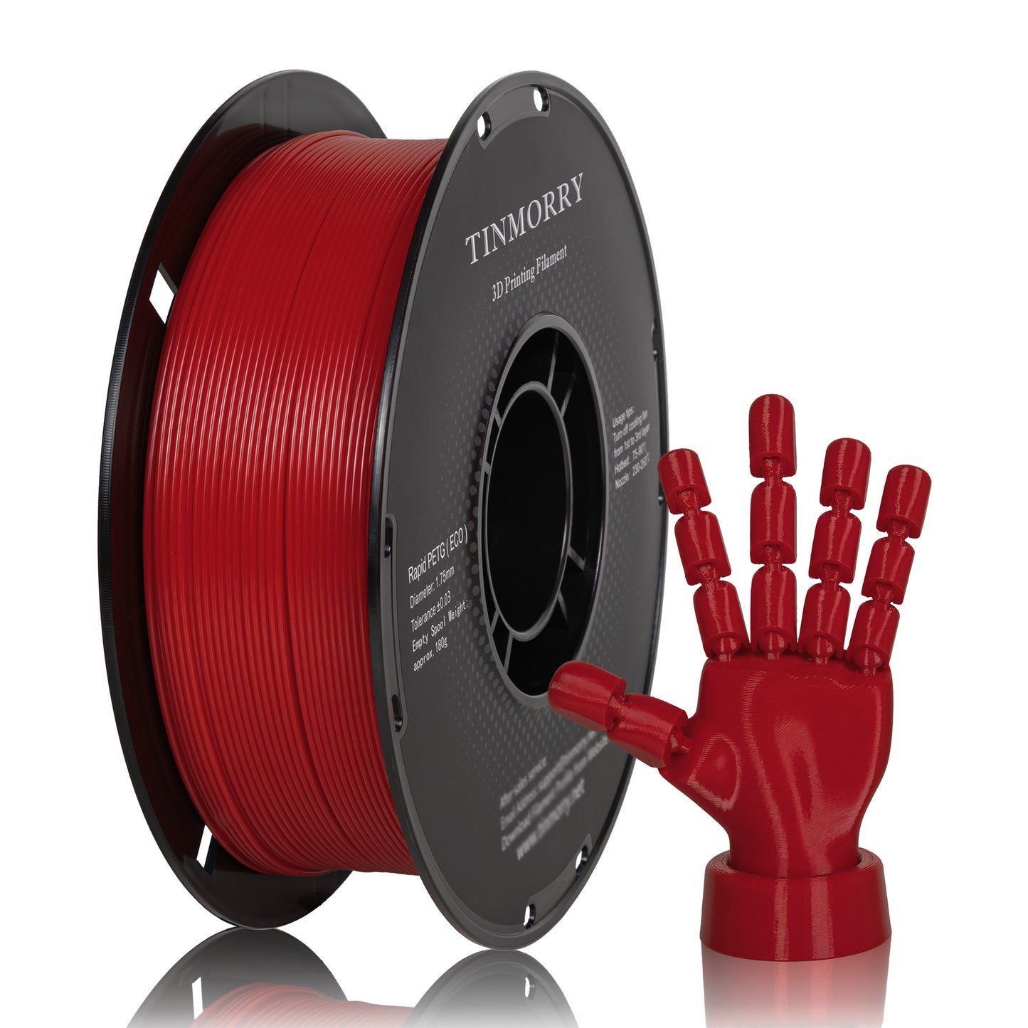 TINMORRY PETG-Filament 1,75 mm, Rapid PETG-Eco 3D-Druckfilament, kompatibel mit Bambu Lab/Creality K1C / FLASHFORGE Adventurer 5M FDM 3D-Drucker, 1 kg 1 Spule, Rot 