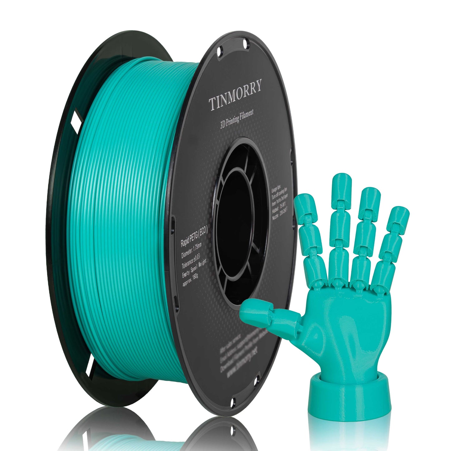 TINMORRY PETG-Filament 1,75 mm, Rapid PETG-Eco 3D-Druckfilament, kompatibel mit Bambu Lab/Creality K1C / FLASHFORGE Adventurer 5M FDM 3D-Drucker, 1 kg 1 Spule, Mintgrün 