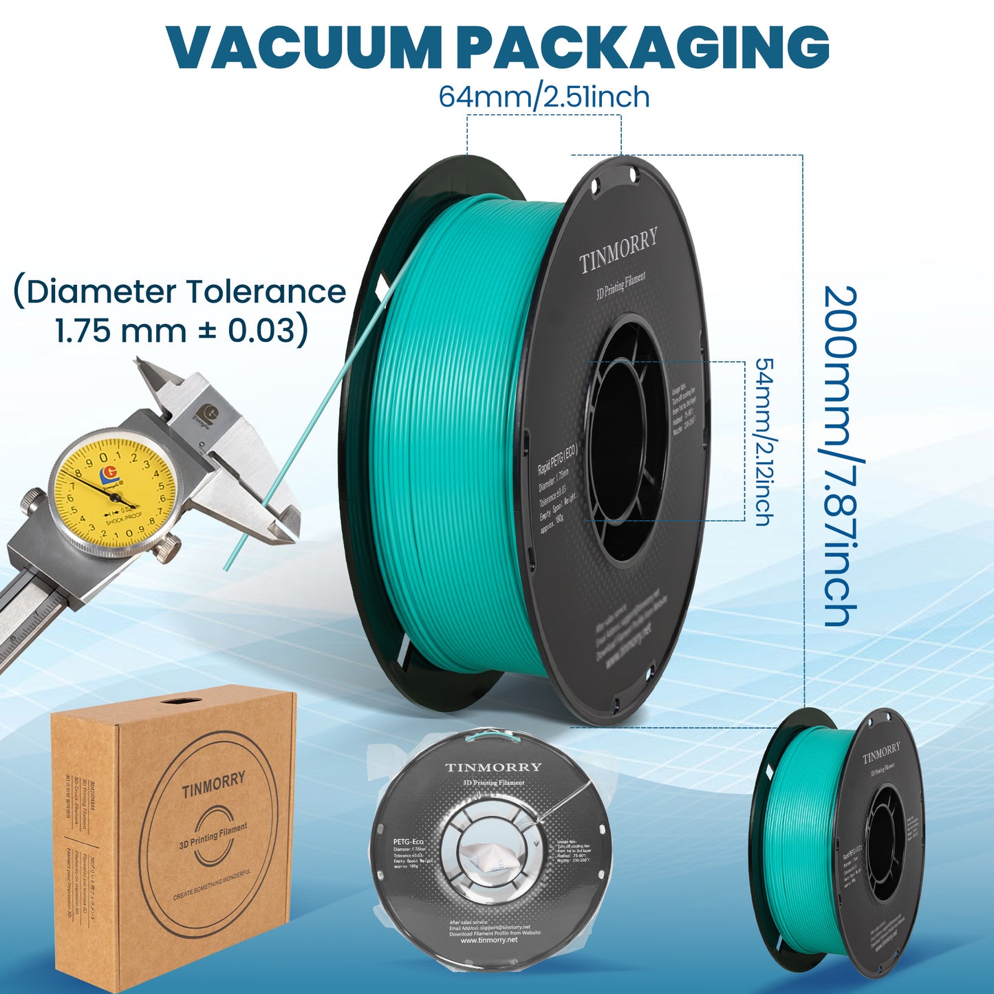 TINMORRY PETG-Filament 1,75 mm, Rapid PETG-Eco 3D-Druckfilament, kompatibel mit Bambu Lab/Creality K1C / FLASHFORGE Adventurer 5M FDM 3D-Drucker, 1 kg 1 Spule, Mintgrün 