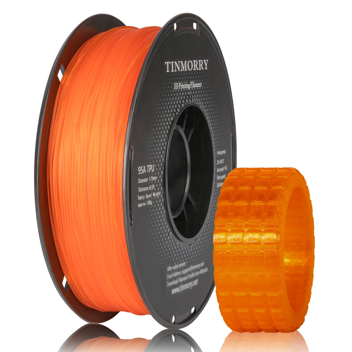 95A TPU 3D Printer Filament 1.75mm, 1 KG, Transparent Orange