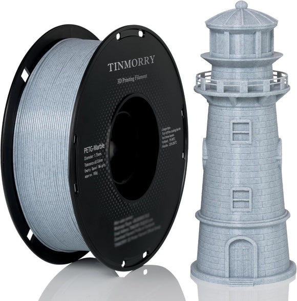 PETG Filament 1.75mm, TINMORRY PETG 3D Printer Filament, Compatible with Bambu FDM 3D Printer, 1 KG 1 Spool, Marble Light Grey