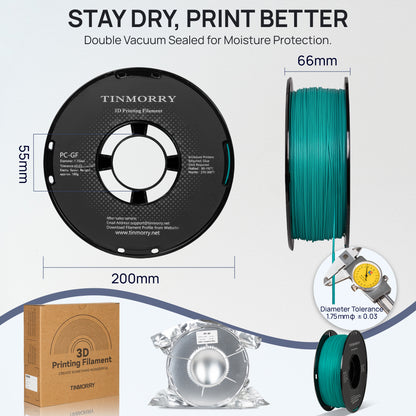 Glass Fiber PC 3D Printer Filament 1.75mm, 1 KG, Turquoise blue