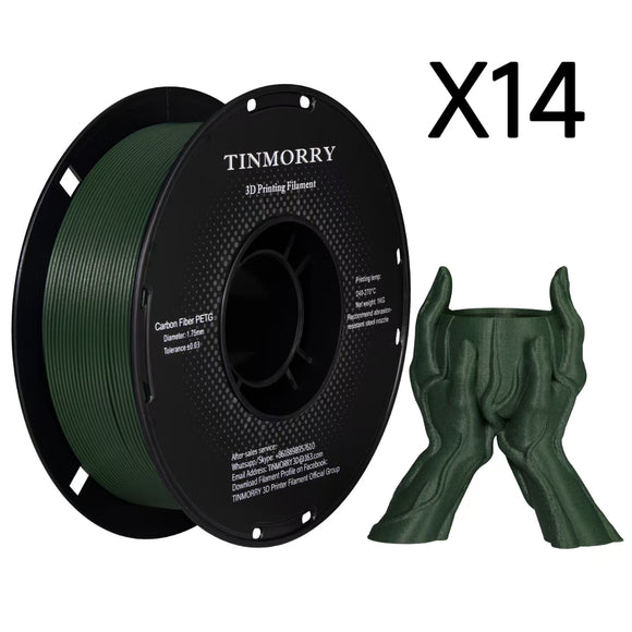 14 Rolls Carbon Fiber PETG Filament 1.75mm, TINMORRY PETG-CF 3D Printing Filament  for FDM 3D Printers, 14 KG, Olive Green