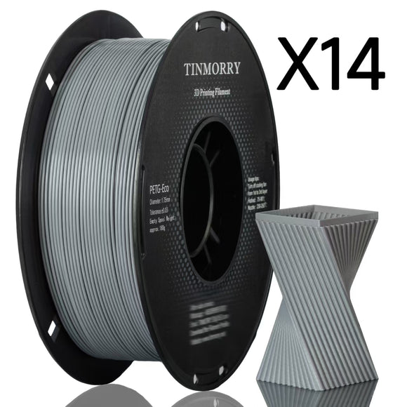 14 Rolls PETG Filament 1.75mm, TINMORRY PETG-ECO 3D Printing Filament  for FDM 3D Printers, 14 KG, Grey