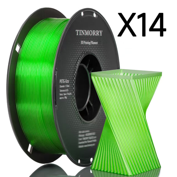 14 Rolls PETG Filament 1.75mm, TINMORRY PETG-ECO 3D Printing Filament  for FDM 3D Printers, 14 KG, Transparent Green