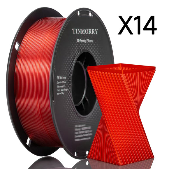 14 Rolls PETG Filament 1.75mm, TINMORRY PETG-ECO 3D Printing Filament  for FDM 3D Printers, 14 KG, Transparent Red