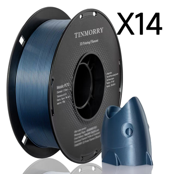 14 Rolls Metallic PETG Filament 1.75mm, TINMORRY Metallic PETG 3D Printing Filament  for FDM 3D Printers, 14 KG, Blue