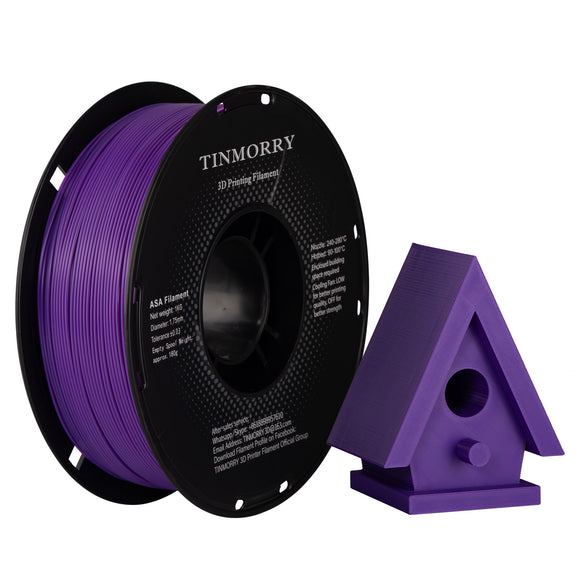 TINMORRY ASA-Filament 1,75 mm, hoch UV- und hitzebeständiges 3D-Druckerfilament, langlebig und robust, Maßgenauigkeit +/- 0,03 mm, perfekt zum Drucken von Funktionsteilen im Außenbereich, 1-kg-Spule, lila 