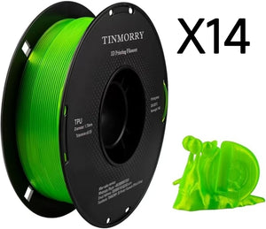 14 Rolls TPU Filament 1.75mm, TINMORRY 95A-TPU 3D Printing Filament  for FDM 3D Printers, 14 KG, Transparent Green